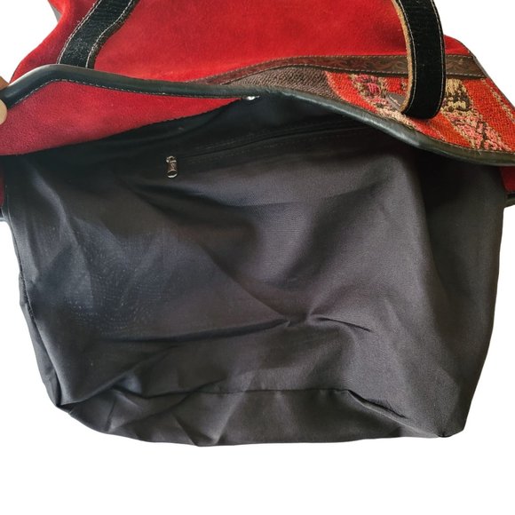 Vintage Handmade Bolivian Boho Leather Trim and Suede Tote Handbag - Picture 8 of 10